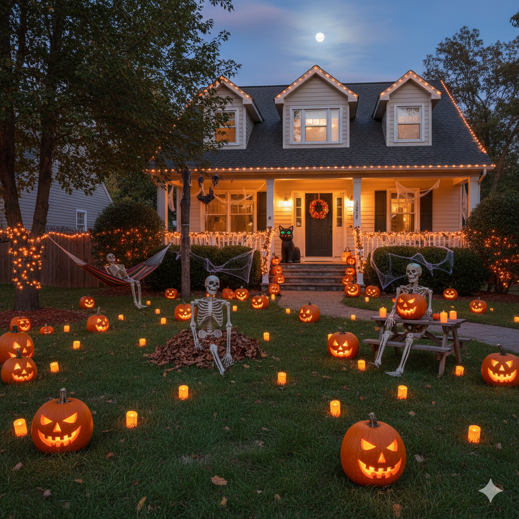 Halloween-Decorations-decorated-yard-with-pumpkins-skeletons-and-orange-lights.png